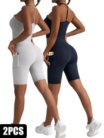 2 Pack High Waist Biker Shorts For Women-Workout Yoga Shorts Running Summer Soft Pants With Pockets (Option: 2PACK1-S)