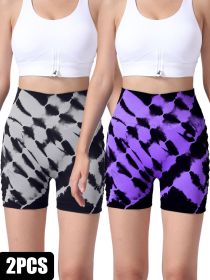 2 Pack Us Local Women's Side Cut-Out Tie-Dye Seamless Hip Lift High Waist Sports Fitness Yoga Shorts (Option: 2PACK1-S)