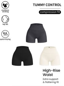 3 Pack Ribbed Soft New Cheap Women's High Waisted Biker Shorts Anti Chafing Slip Shorts Shorts Underwear Yoga Workout Shorts (Option: 3PACK1-S)