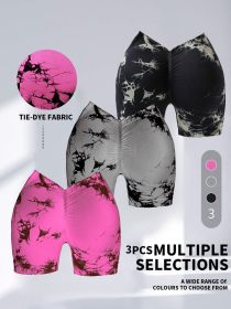 3 PACK Tie Dye Active Wear Shorts, Women Workout Shorts, High Waisted Contour Gym Yoga Biker Shorts, V Back Booty Biker Workout Gym Running Shorts (Option: 3PACK-S)