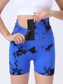 Tie Dye Button Everyday Wear Spring Summer Sports Shorts, High Waist Butt Lift Tie Dye Shorts, Women's Summer Yoga Wear Fitness Shorts Running Sports (Option: Blue-S)