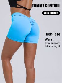 High-waisted Butt-lifting Women's Sports Yoga Shorts, Women's Butt Lifting Shorts High Waist Tummy Control Yoga Shorts Ruched Booty Workout Short Legg (Option: Blue-S)