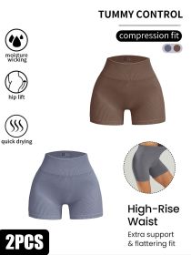 2 Pack Women's High Waisted Ribbed Solid Color Seamless Biker Shorts Anti Chafing Slip Shorts Shorts Underwear Yoga Workout Shorts (Option: 2PACK1-S)