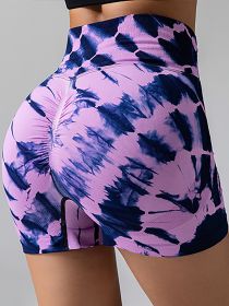 Tie Dye V-Back Yoga Biker Shorts, Elevate Your Workout Style Seamless High Waisted Contour Gym Yoga Biker Shorts (Option: Purple-S)
