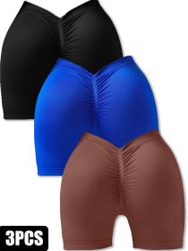 3 Pack Gym Cycling Elastic Tight Breathable V-shaped Hip Sports Shorts New Nylon Yoga Solid Color Seamless Yoga Shorts (Option: 3PACK-S)