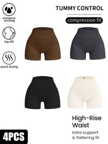 4 Pack Ribbed Soft New Cheap Women's High Waisted Biker Shorts Anti Chafing Slip Shorts Shorts Underwear Yoga Workout Shorts (Option: 4PACK-S)
