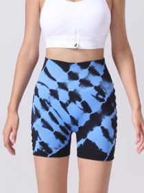 Women's Tie-dye Side Bow Hollow High Waist Hip Lifting Sports Fitness Yoga Shorts, Shorts For Women High Waist Tie Dye Workout Yoga Gym Scrunch Butt L (Option: Blue-S)