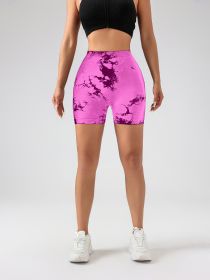 Women's Tie Dye High Waist V-Back Scrunch Yoga Shorts, Seamless Sport Athletic Shorts With Stretch Fabric, Fitness Workout Bottoms (Option: Pink-S)