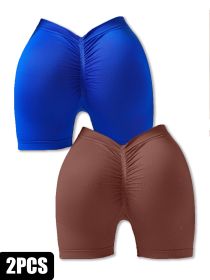 2 Pack Workout Shorts Women Sculpting V-Back Ruched Gym Shorts, Booty Scrunch Butt Lifting  Yoga Deep V Back Shorts, Butt Lifting High Waisted Seamles (Option: 2PACK1-S)