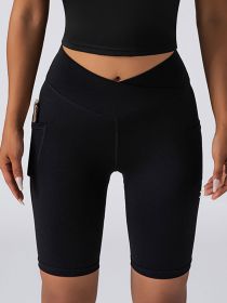Biker Shorts Women Tummy Control  No Seam High Waist Yoga Gym Workout Running Volleyball Shorts With Pockets (Option: Black-S)